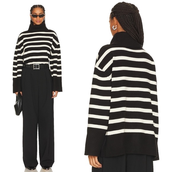 WeWoreWhat- Striped Turtle Neck Black & Ecru Size L / XL Oversize Winter Basic - Picture 2 of 11